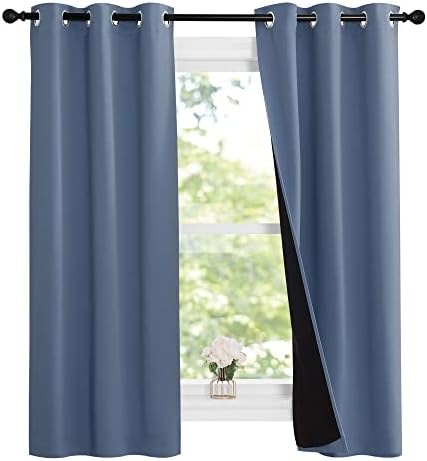 NICETOWN Stone Blue 100% Blackout Small Curtains 63 inches Long, Thermal - Image 2