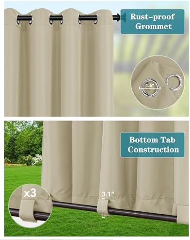 Windproof Outdoor Curtains for Patio Waterproof 6 Pcs 54x84 In Cream - Image 2