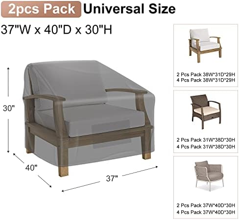 2 Pack Outdoor Patio Chair Covers Waterproof 37"Wx40"Dx30"H - Image 2