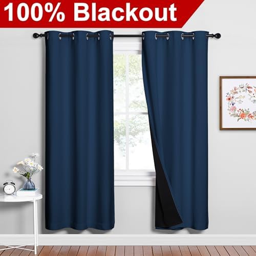 NICETOWN Moroccan Blue Full Shade Curtain Panels, Pair of Energy Smart & Noise - Image 2