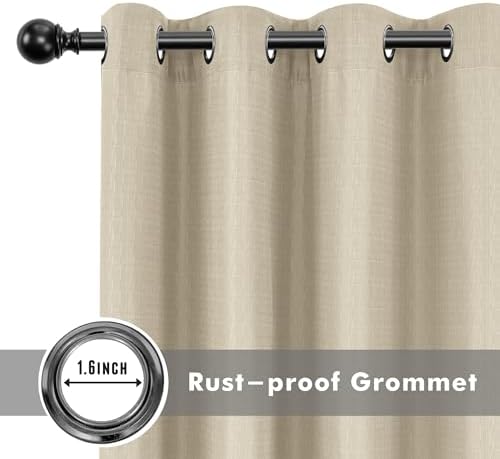 Linen Outdoor Curtains for Patio Waterproof 4 Pcs 54x95 In Cream - Image 4