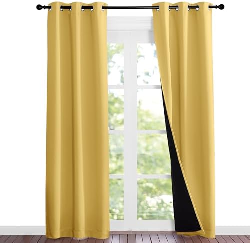 NICETOWN Bright Yellow Full Shade Curtain Panels, Pair of Thermal Insulated & by NICETOWN