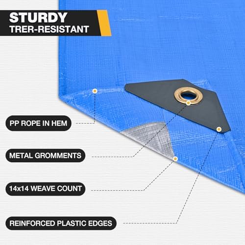 Winpull Heavy Duty Tarp 14 Mil Tarp Waterproof Blue 10x20 FT, UV Resistant Poly - Image 4