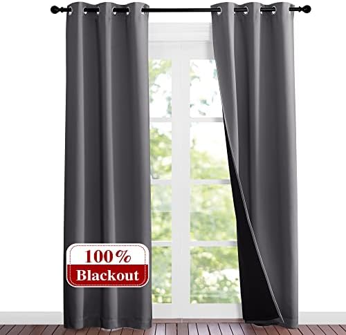NICETOWN Grey Full Shade Curtain Panels, Pair of Thermal Insulated & Energy by NICETOWN