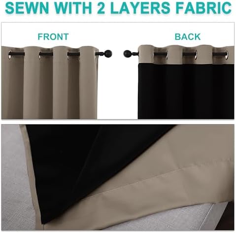 NICETOWN Taupe 100% Blackout Curtains 2 Panels - Image 5