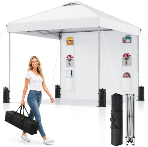 10x10 Pop Up Canopy with Sidewall, Instant Canopy Tent with Organizer Pockets by Aicuu