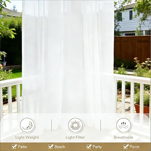 Outdoor Sheer Curtains for Patio Waterproof, 4 Panels Rod Pocket Indoor/Outdoor - Image 5