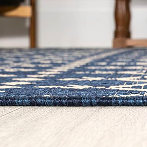 JONATHAN Y Moroccan Geometric Indoor Outdoor Round Area Rug 9 Ft Navy/Beige - Image 5