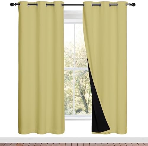 NICETOWN Paler Yellow Full Shade Curtain Panels, Pair of Energy Smart & Noise by NICETOWN