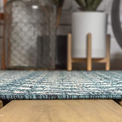 JONATHAN Y Moroccan Geometric Indoor Outdoor Round Area Rug 3 Ft Teal/Gray - Image 5