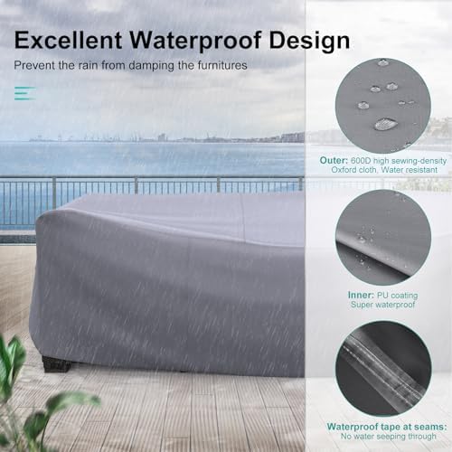 Waterproof Outdoor Patio Furniture Covers 102"L×74"W×28"H Grey - Image 6