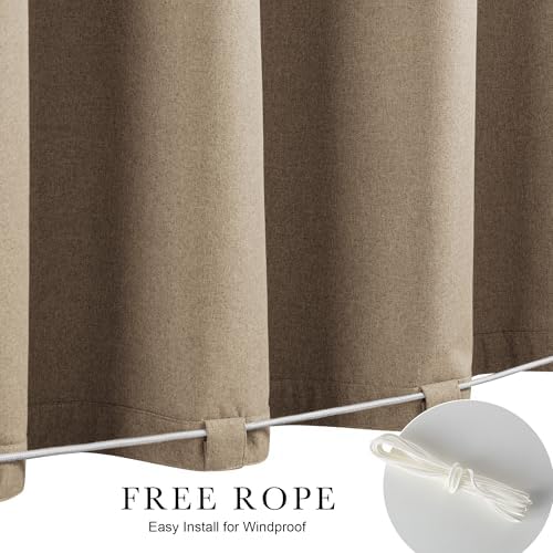 NICETOWN 100% Blackout Linen Outdoor Curtains Windproof 96" L Tan 2 PCs - Image 3