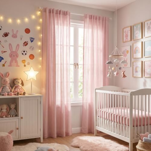 MYSKY HOME Pink Sheer Curtains for Girls Bedroom 84 Inches Long Girl Curtain - Image 3