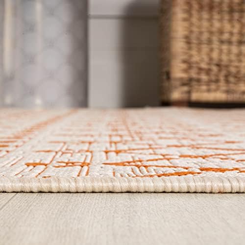 JONATHAN Y Moroccan Geometric Indoor Outdoor Square Area Rug 5X5 Cream/Orange - Image 4
