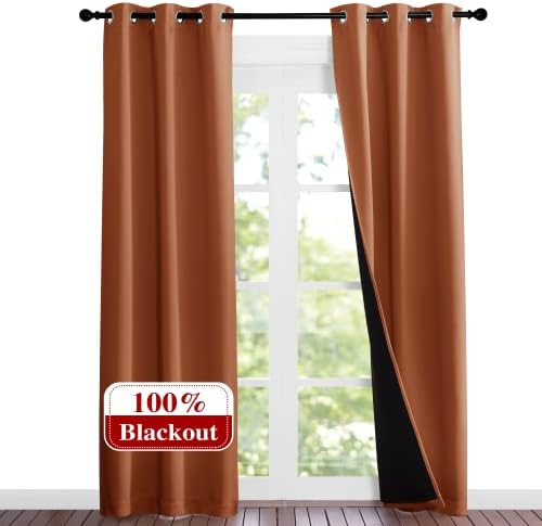 NICETOWN Burnt Orange Blackout Curtains 84 inches Long, Full Light Blocking - Image 2