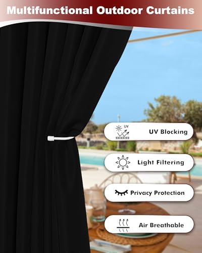 Grommet Outdoor Curtains for Patio Waterproof 8 Pcs 54x95 In Black - Image 3