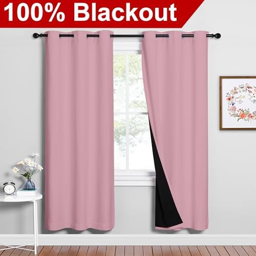 NICETOWN Crystal Pink Full Shade Curtain Panels, Pair of Energy Smart & Noise - Image 2