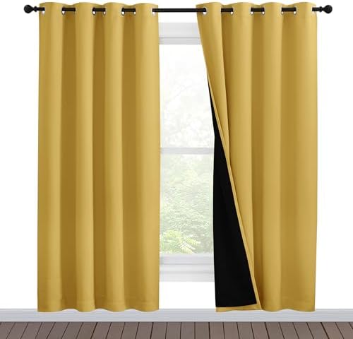 NICETOWN Bright Yellow Full Shade Curtain Panels, Pair of Energy Smart & Noise by NICETOWN