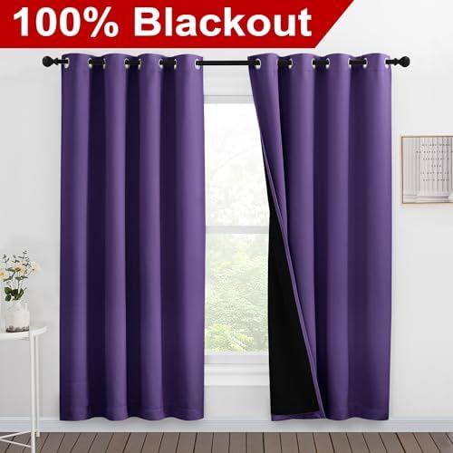 NICETOWN Lilac Purple Full Shade Curtain Panels, Pair of Energy Smart & Noise - Image 2