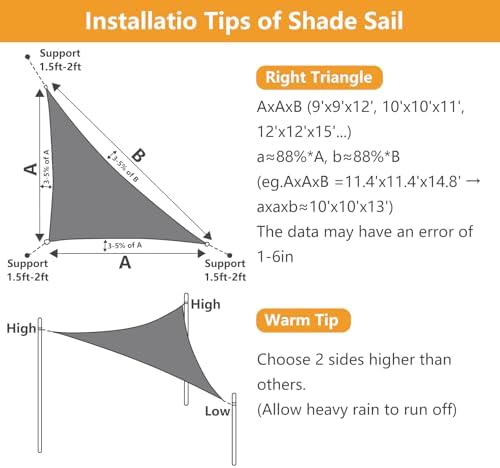 10' x 10' x 14' Triangle Sun Shade Sail, 185 GSM HDPE - Image 4