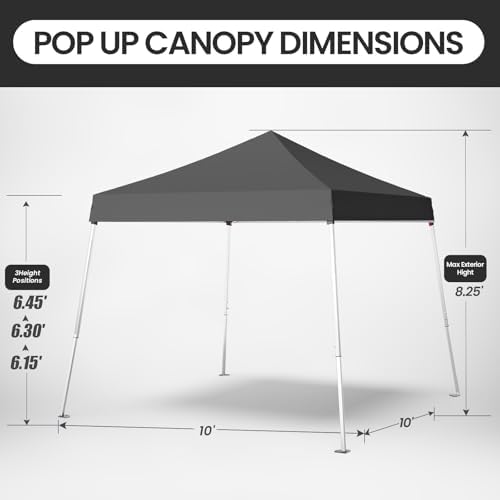 10x10 Pop Up Canopy, 300D Silver Coated Grey Fabric Outdoor Gazebo, Beach Tent - Image 2