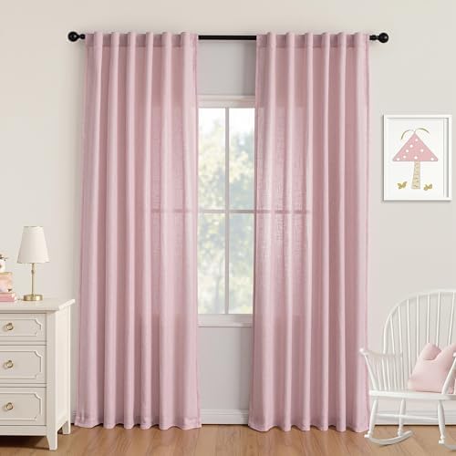 MYSKY HOME Pink Curtains for Girls Bedroom Living Room Semi Sheer Light by MYSKYHOME