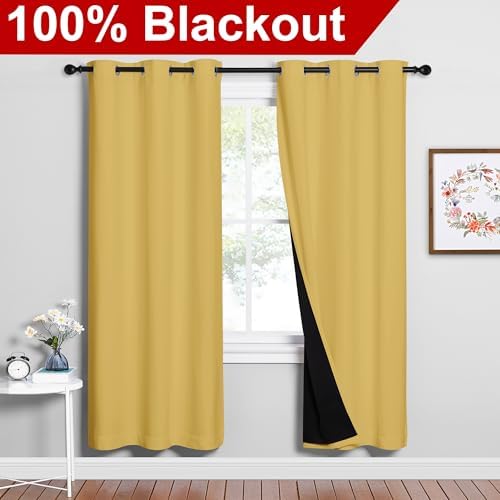 NICETOWN Bright Yellow Full Shade Curtain Panels, Pair of Energy Smart & Noise - Image 2