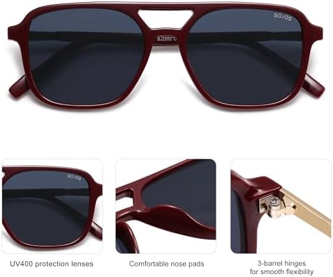 SOJOS Retro Aviator Sunglasses Womens Mens, Trendy Rectangle Shades SJ2202 - Image 4