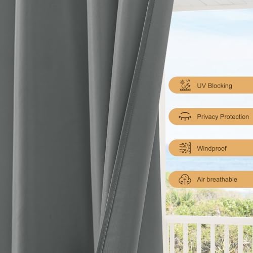Outdoor Curtains for Patio Waterproof Rod Pocket 6 Pcs 54x120 Inch Grey - Image 4