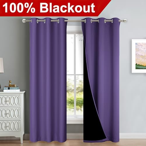 NICETOWN Lilac Purple Full Shade Curtain Panels, Pair of Thermal Insulated & - Image 2