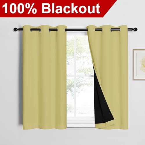 NICETOWN Paler Yellow 100% Blackout Curtains 45 inches Long, Thermal Insulated - Image 2