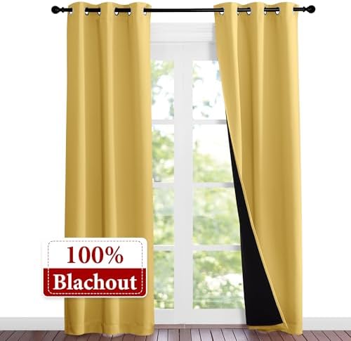 NICETOWN Bright Yellow Full Shade Curtain Panels, Pair of Thermal Insulated & - Image 2