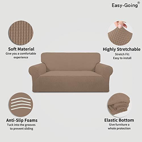 Easy-Going Stretch Oversized Loveseat Couch Covers Washable Camel - Image 3