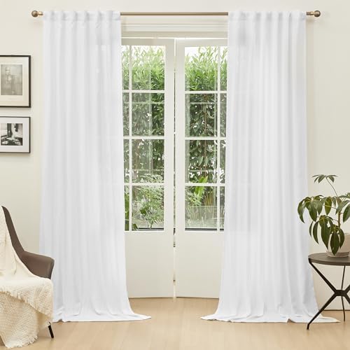 MYSKY HOME Floor to Ceiling Curtains 120 Inches White Sheer Window Drapes 2 - Image 2