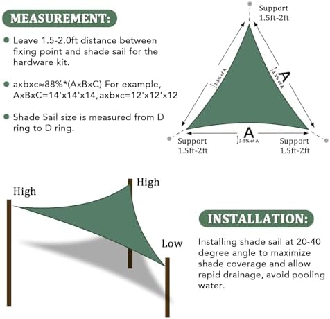 Shade&Beyond 7'X9'X11.4' Sun Shade Sail Dark Green Triangle - Image 6