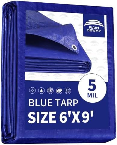 RAINDEWAY Small Tarps 6x9 Feet 5 Mil Blue Waterproof Multipurpose Tarp by RAINDEWAY