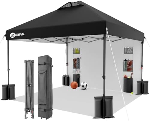 10x10 Pop Up Canopy with Sidewall, One Push Easy Setup by Bebara
