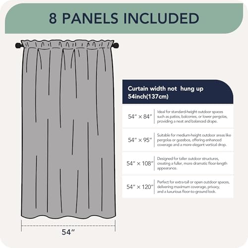 Outdoor Curtains for Patio Waterproof, 8 Panels, Rod Pocket - Image 6