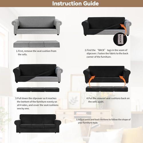 WEERRW 4 Pieces Couch Cover for Sofa Velvet Sofa Covers Washable - Image 6