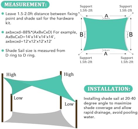 Shade&Beyond 18'X18' Sun Shade Sail Turquoise Rectangle - Image 6