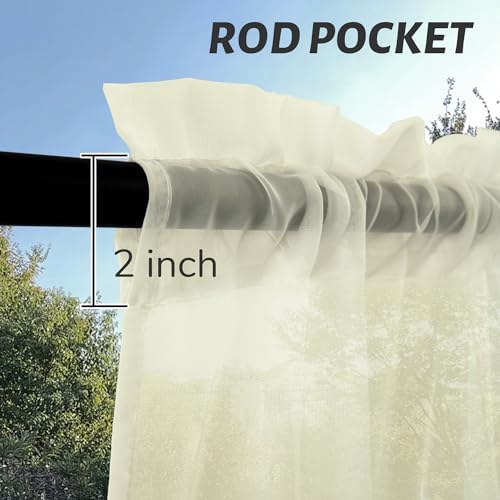 Outdoor Sheer Curtains for Patio Waterproof, 2 Panels Rod Pocket Indoor/Outdoor - Image 3