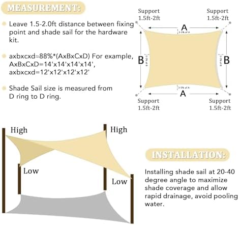 Shade&Beyond 12'X12' Sun Shade Sail Beige Rectangle - Image 6