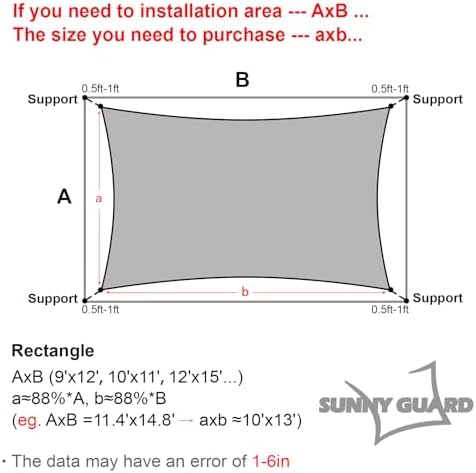 SUNNY GUARD Custom Size 16'x16' Silver Grey Sun Shade Sail Rectangle UV Block - Image 2