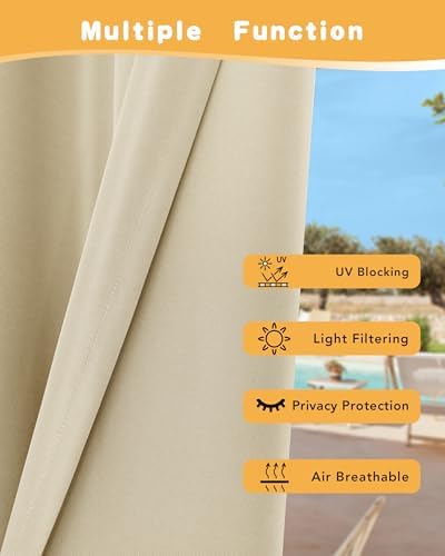 HolidayIdeas Outdoor Curtains for Patio Waterproof, 4 Panels - Image 3