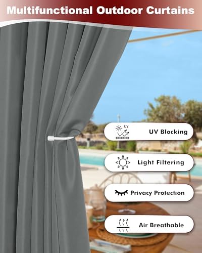 Grommet Outdoor Curtains for Patio Waterproof 8 Pcs 54x120 In Grey - Image 3