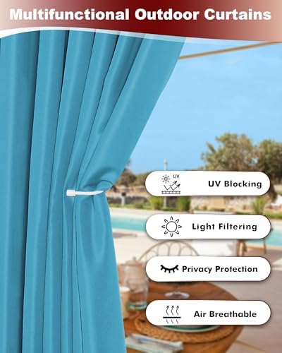 Grommet Outdoor Curtains for Patio Waterproof 8 Pcs 54x108 In Teal - Image 3