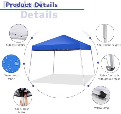10x10FT Slant Leg Pop Up Canopy Tent, Portable Outdoor Shelter - Image 2
