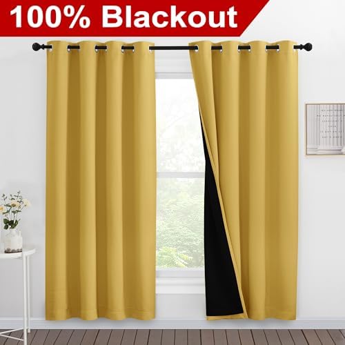 NICETOWN Bright Yellow Full Shade Curtain Panels, Pair of Energy Smart & Noise - Image 2