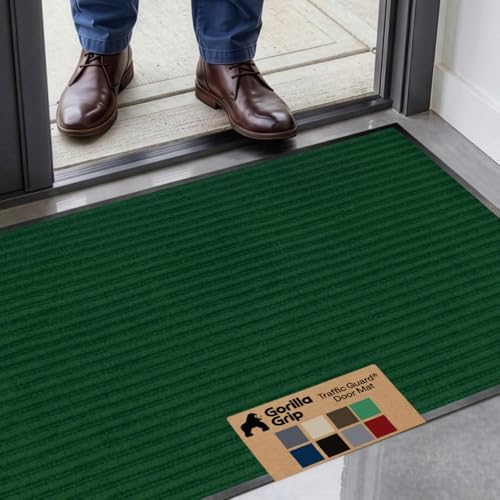 GORILLA GRIP Traffic Guard Indoor Outdoor Heavy Duty Door Mat, 47x35 Green by GorillaGrip