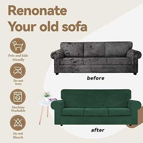 WEERRW 4 Pieces Couch Cover for Sofa Velvet Sofa Covers, Emerald Green - Image 5